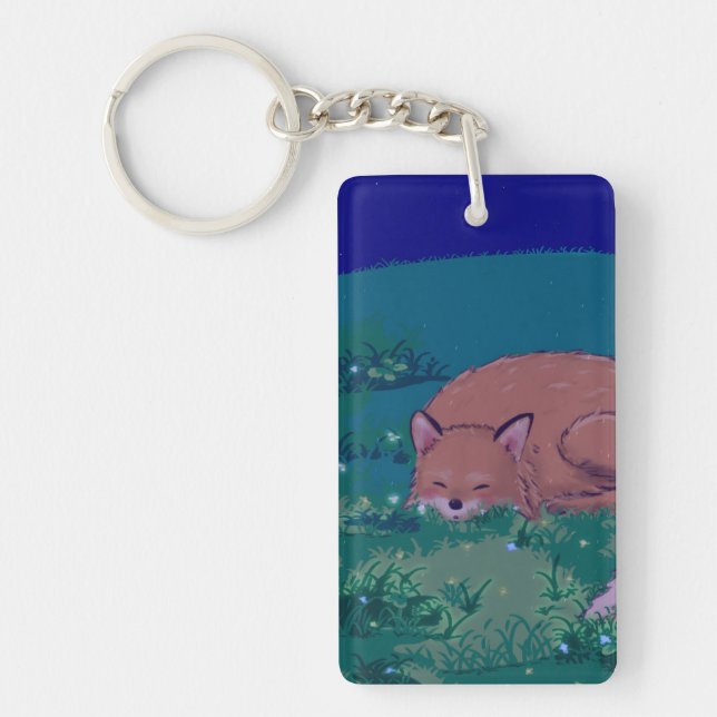 Fuzzy the Sleepy Fox Acrylic keychain  (Front)