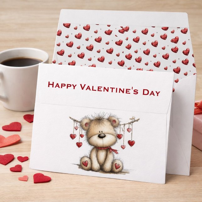Fuzzy Valentine Bear with Hanging Hearts Envelope (Creator Uploaded)