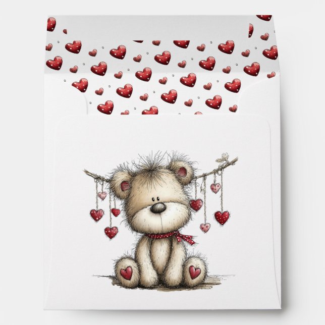 Fuzzy Valentine Bear with Hanging Hearts Envelope (Back (Bottom))