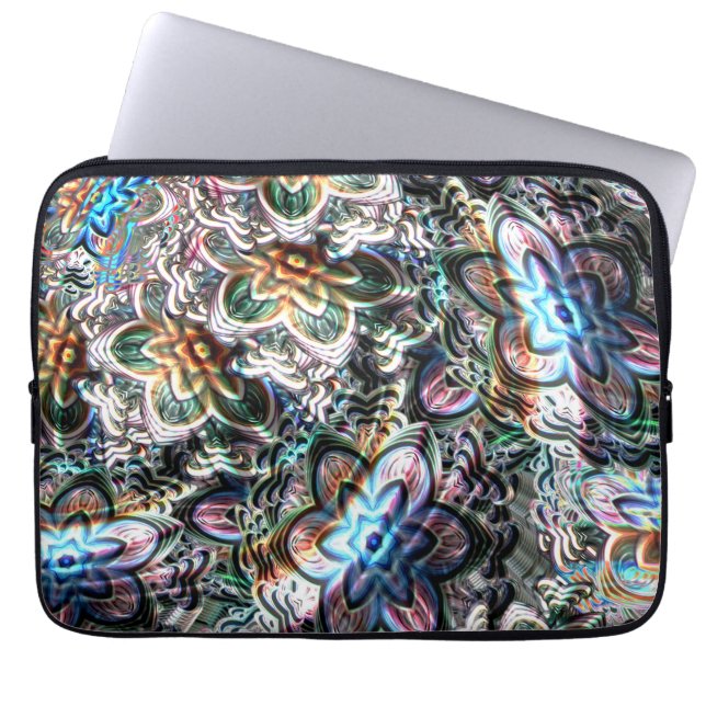 Fuzzy virtual flowery in coloured gradient strokes laptop sleeve (Front)