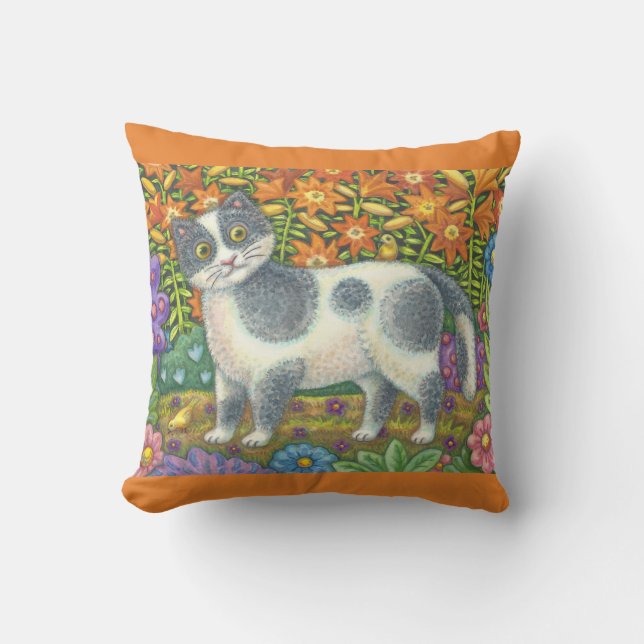 Fuzzy Wuzzy Kitten FOLK ART CAT THROW PILLOW (Front)