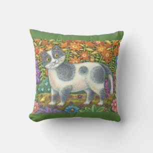 Fuzzy Wuzzy Kitten FOLK ART CAT THROW PILLOW