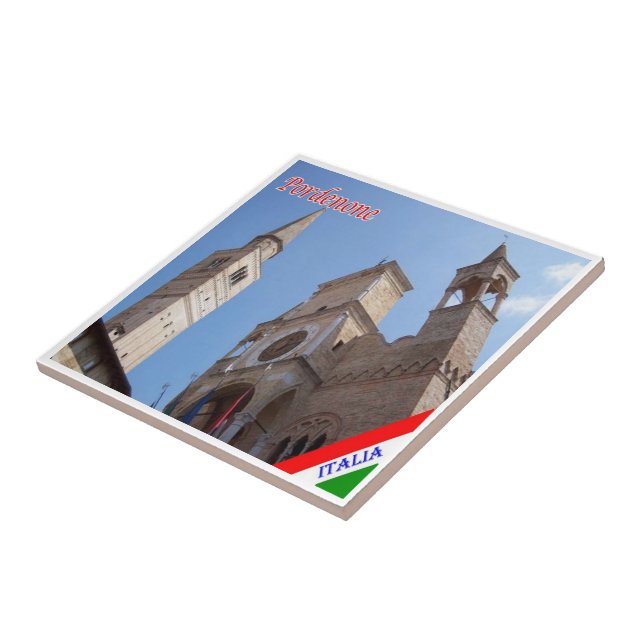 FVG033 PORDENONE, Cathedral Tower Italy, Ceramic Tile (Side)