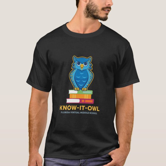 FVMS Know It Owl, Black T-Shirt (Front)