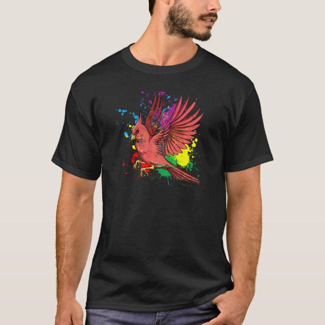 Fying Splash Cardinal Bird T-Shirt (Front)