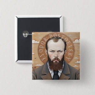 Fyodor Dostoevsky, Saint Dostoyevsky portrait 15 Cm Square Badge