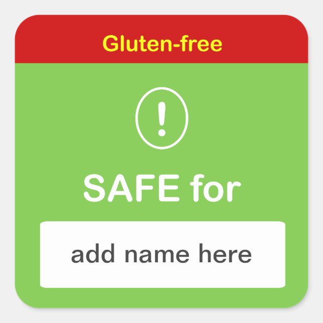 g4 - SAFE FOOD LABEL w/ Custom Name ~ GLUTEN-FREE. (Front)