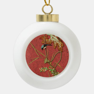 G.A. Audsley Vintage Red Japanese Bird Lotus Art Ceramic Ball Christmas Ornament