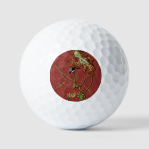 G.A. Audsley Vintage Red Japanese Bird Lotus Art Golf Balls