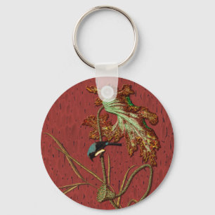 G.A. Audsley Vintage Red Japanese Bird Lotus Art Key Ring