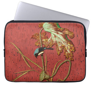 G.A. Audsley Vintage Red Japanese Bird Lotus Art Laptop Sleeve