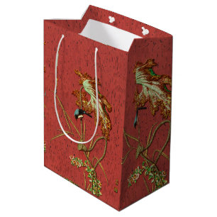 G.A. Audsley Vintage Red Japanese Bird Lotus Art Medium Gift Bag