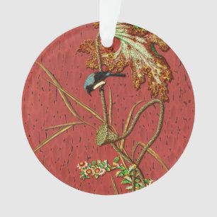 G.A. Audsley Vintage Red Japanese Bird Lotus Art Ornament