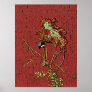 G.A. Audsley Vintage Red Japanese Bird Lotus Art Poster
