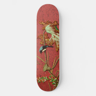 G.A. Audsley Vintage Red Japanese Bird Lotus Art Skateboard
