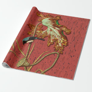 G.A. Audsley Vintage Red Japanese Bird Lotus Art Wrapping Paper