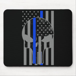 G Aamerican Flag Skull Thin Blue Line Police Mouse Pad