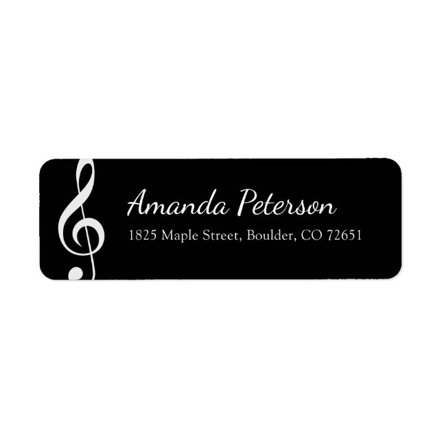 G-clef Music Notation Black Return Address Label (Front)