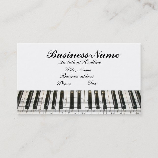 G-Clef Music Notes Piano Keyboard Business Card (Front)