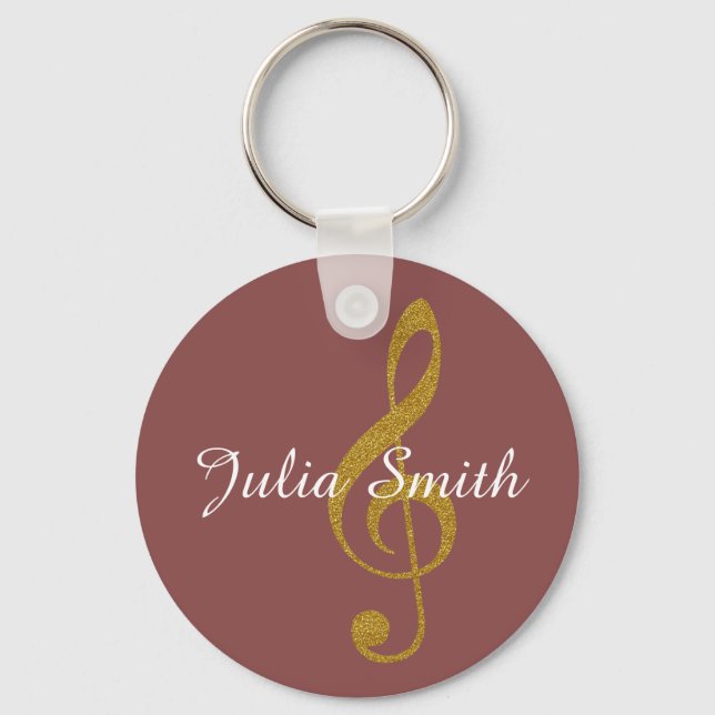 g-clef musical note personalised with name key ring (Front)