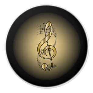 G Clef ~ Musical Scroll ~ Gold/Black Background ~ Ceramic Knob