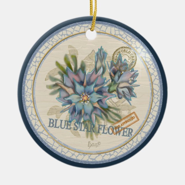 G Creation Office blue flower Ceramic Ornament (Front)