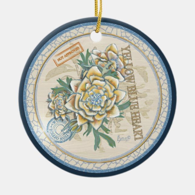 G Creation Office yellow flower Ceramic Ornament (Front)