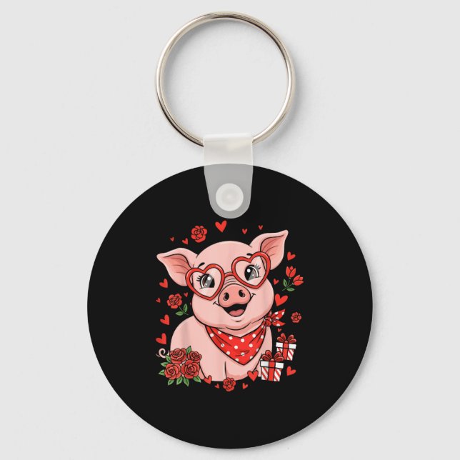 G Cute Farm Animal Sungles Heart Love Valentine  Key Ring (Front)