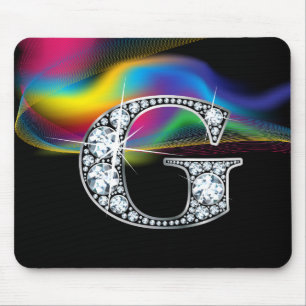 "G" Diamond Bling with Rainbow Swirl Mousepad