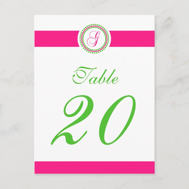G Dot Circle Monogram Table Number (Hot Pink/Lime) Postcard (Front)