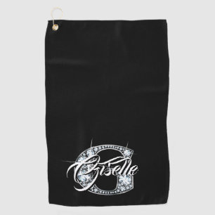 G Faux Diamond Bling Monogram Golf Towel