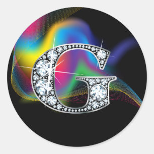 G Faux Diamond Bling on Rainbow Swirl Heart St Classic Round Sticker