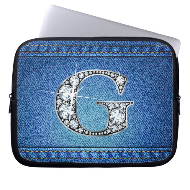 G Faux "Diamond" Denim Stitching Electronics Bag (Front)