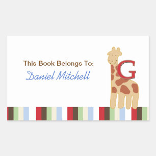 G for Giraffe Alphabet Soup Book Plate Sticker