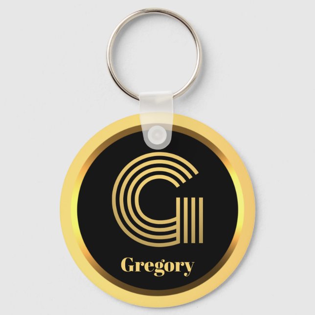 G Gold Monogrammed Letter Personalised Key Ring (Front)