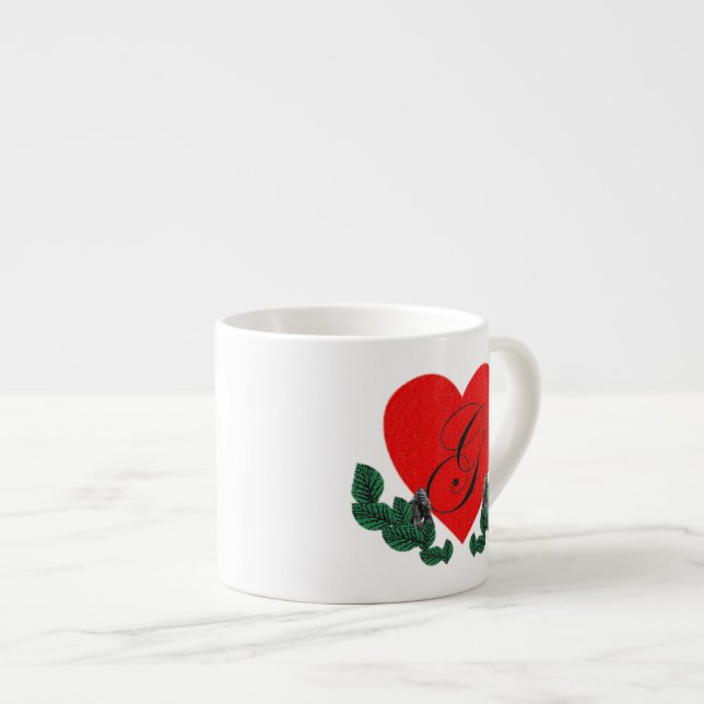 G in a heart ( customisable) espresso cup (Front Right)