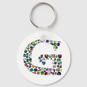 G Initial Gemstone Design Key Ring