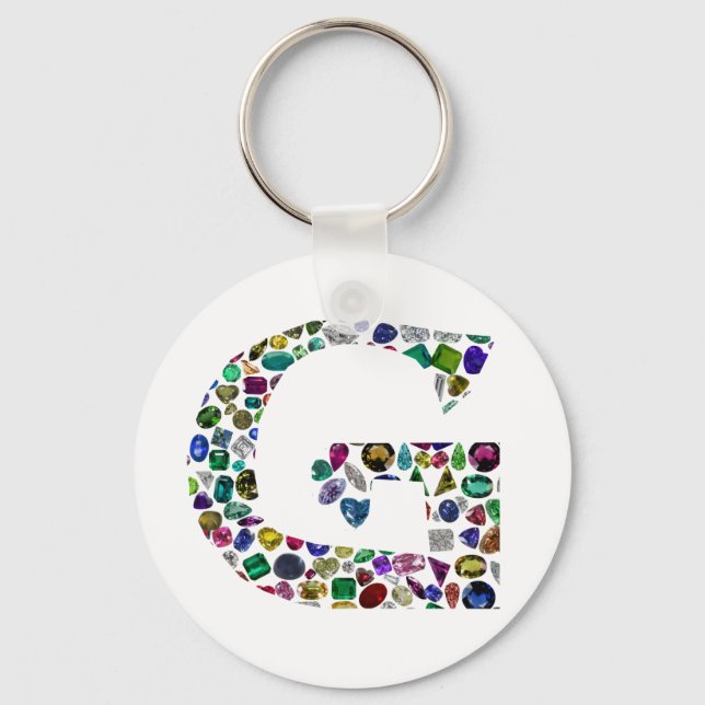 G Initial Gemstone Design Key Ring (Front)