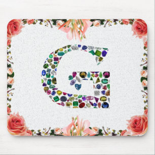 G Initial Gemstone Design Mouse Pad