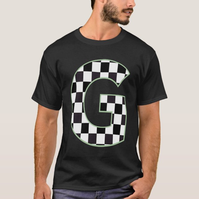 G Initial Monogram black & white checkerboard T-Shirt (Front)