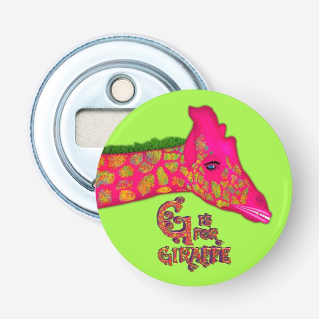 G is for Giraffe-Round Green Bottle Opener (Front)