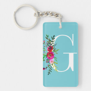 G Letter Initial Monogram Floral Custom Colour Key Ring
