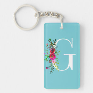 G Letter Initial Monogram Floral Custom Colour Key Ring