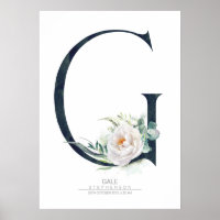 G Letter Monogram White Flowers and Greenery