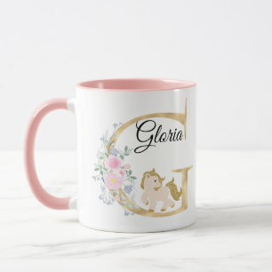 G letter personalised name monogram with pony  mug