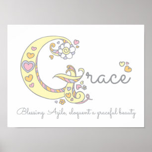 G monogram art Grace girls name meaning poster