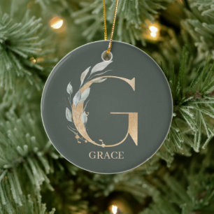 G Monogram Floral Personalised Ceramic Ornament