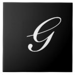 G Monogram Initial White on Black Ceramic Tile<br><div class="desc">Classic White Letter Monogram on Black Background,  G.</div>