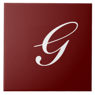 G Monogram Initial White on Maroon Ceramic Tile