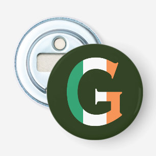 G Monogram overlaid on Irish Flag bocnt Bottle Opener